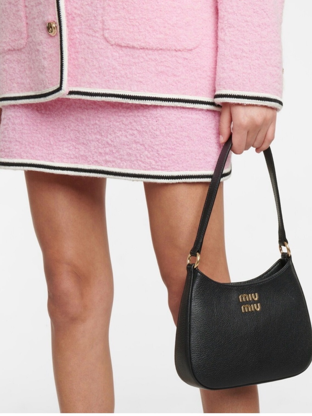Miu Miu Black Leather Gold-Logo Shoulder Bag - Picture 7 of 7